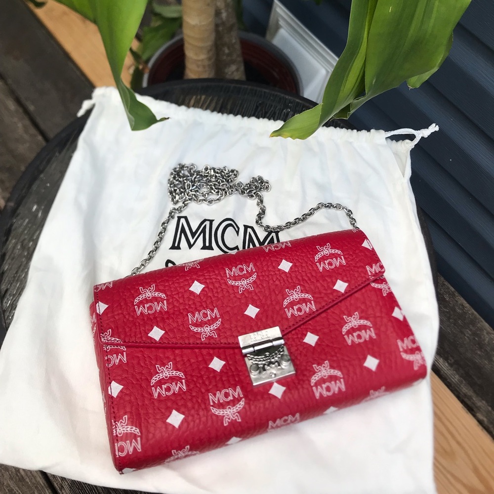 MCM Red Leather Crossbody Bag